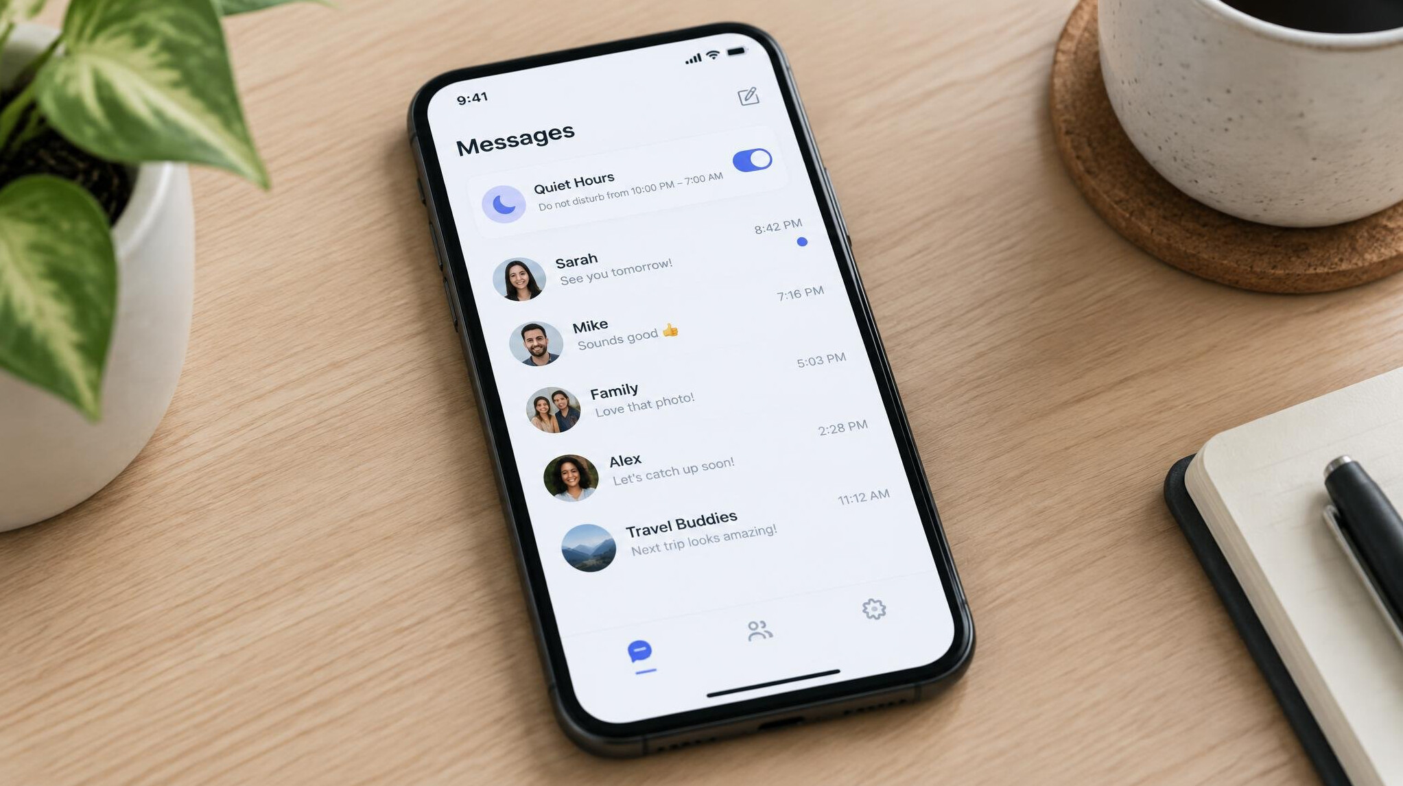 Smartphone showing a messaging app interface with client conversations