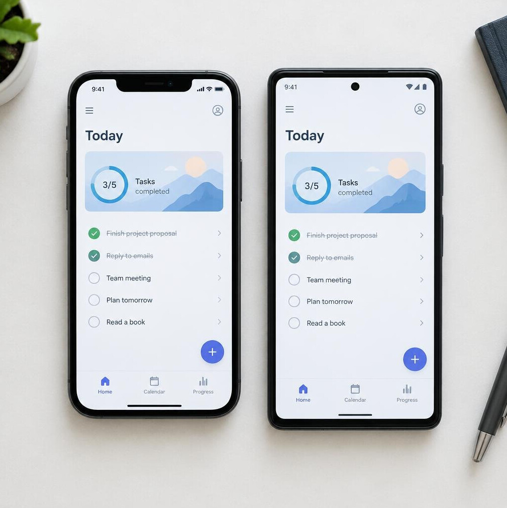 An iPhone and an Android phone side by side showing the same app interface